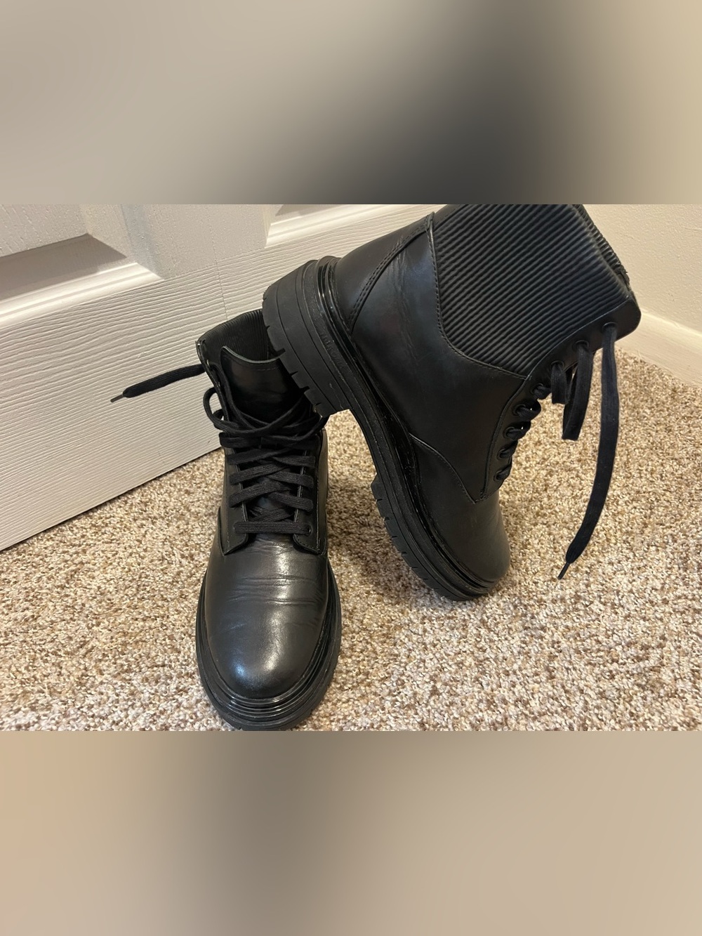 Johnston & Murphy Black Leather Women's Combat Boots